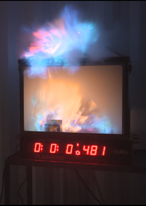 A small-scale flashover demonstration apparatus with a digital countdown timer used to teach fire dynamics